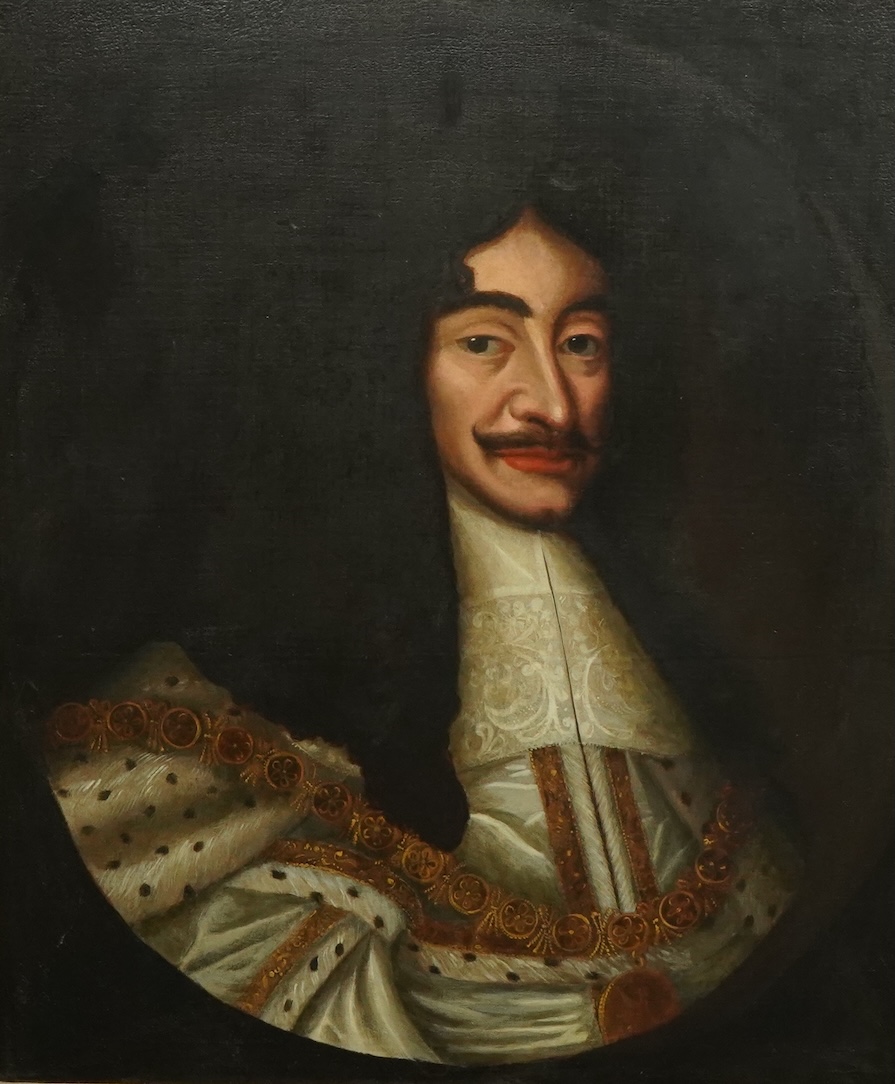 After John Michael Wright (English, 1617-1694), Portrait of King Charles II, oil on canvas, 71 x 59cm